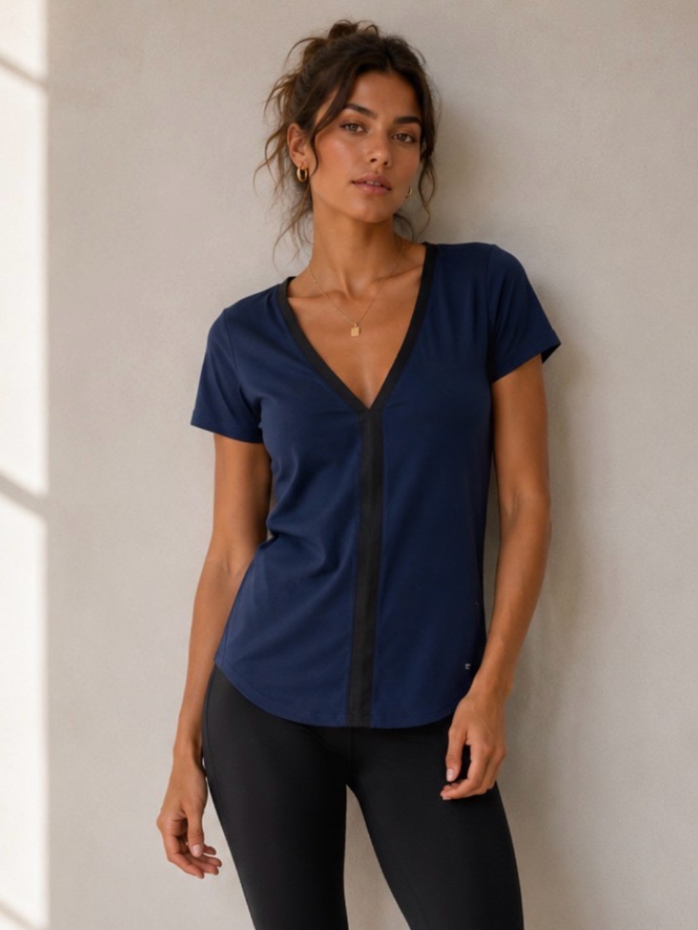 BELLA LUXX royal blue v-neck top with contrast black trim detail